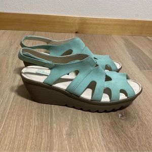 Skechers memory foam ankle strap mint green open toe wedge sandals